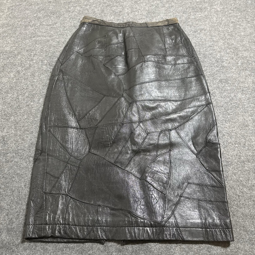 VTG 80s Glenwood Cut Sew Patchwork Leather Skirt Womens 7/8 Indie Western Grunge